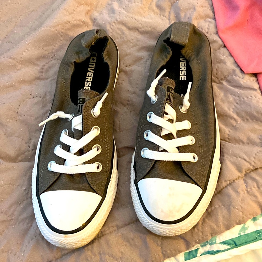 Women’s Converse All Star Sneakers Gray w. White Canvas Size 8